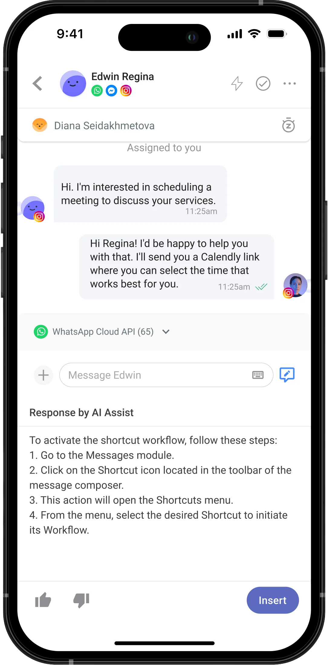 Vista móvil de respond.io, modo claro