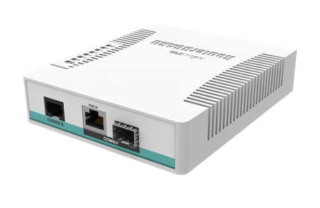 MikroTik - Cloud Router Switch, 5x SFP cages, 1x Combo (SFP or Gigabit Ethernet), 400MHz CPU, 128MB RAM, desktop case, RouterOS L5