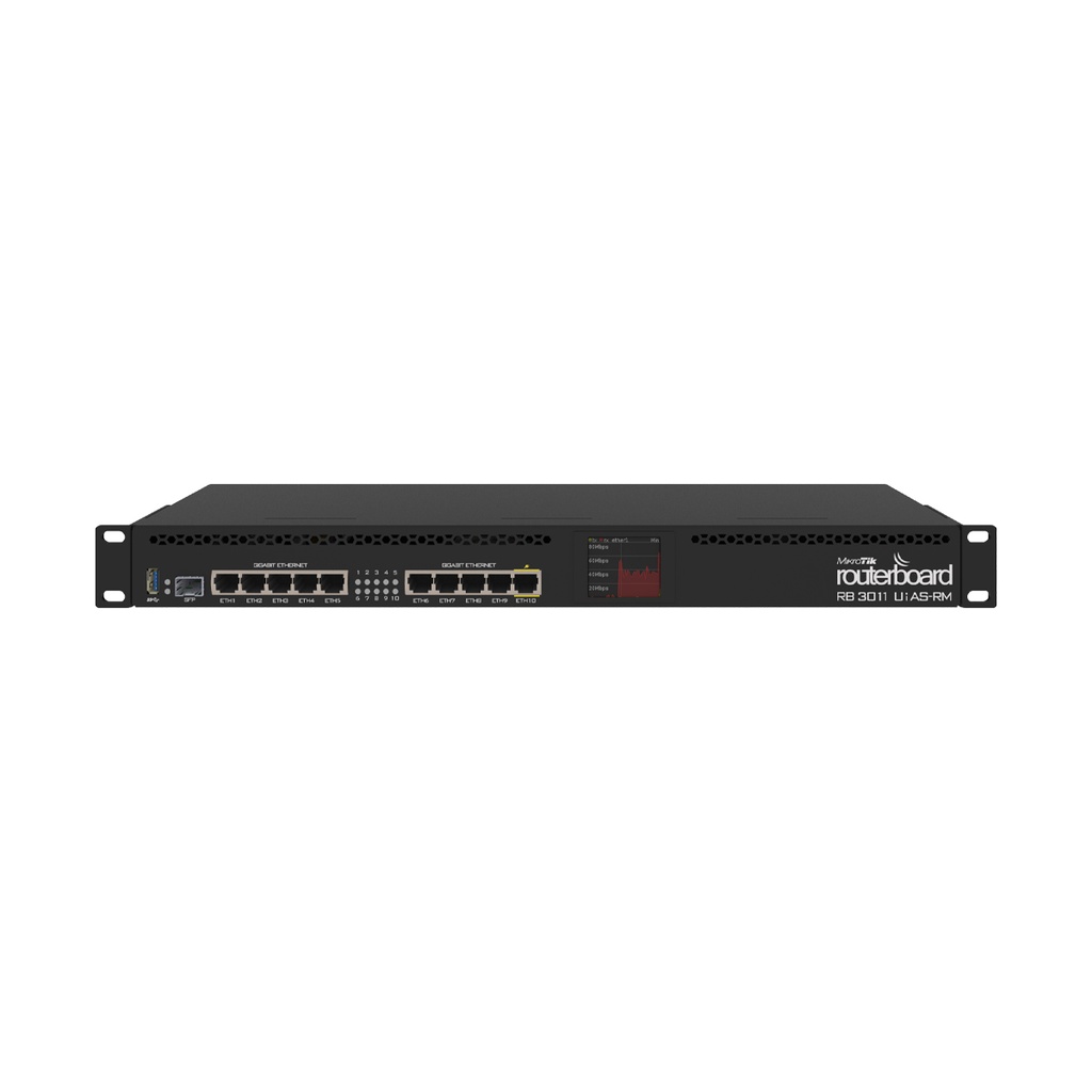 MikroTik - ROUTERBOARD RB3011UIAS-RM 1.4GHZ CPU, 1GB RAM, 10X 1GBPS ETHERNET PORTS, SFP, USB3.0 AND POE