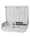 MikroTik - Switch netPower Lite 7R, 7 puertos ethernet con PoE reverso, 2 puertos SFP+. Para uso en exteriores.