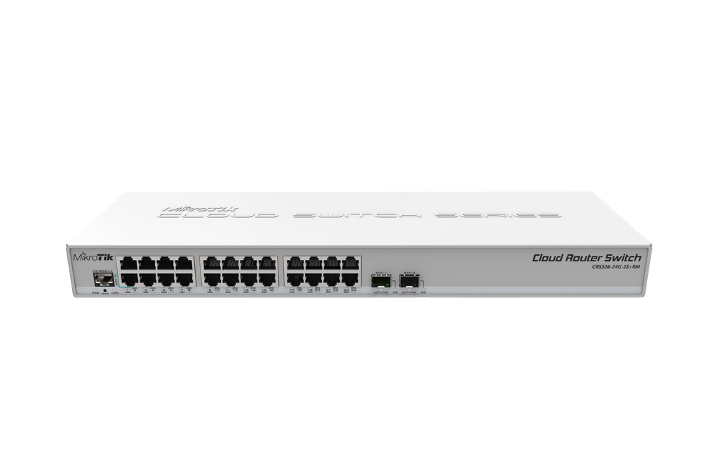 MikroTik - CLOUD ROUTER SWITCH 326-24G-2S+RM, con SwOS/RouterOS, 24 puertos GB, 2 SFP+, 512 MB RAM