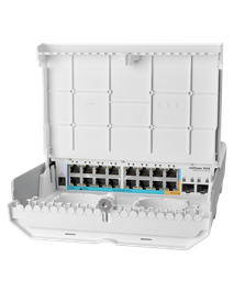 [CRS318-1Fi-15Fr-2SOU] MikroTik - Switch netPower 15FR (GPEN), 15 puertos ethernet con PoE reverso, 2 puertos SFP. Para uso en exterio